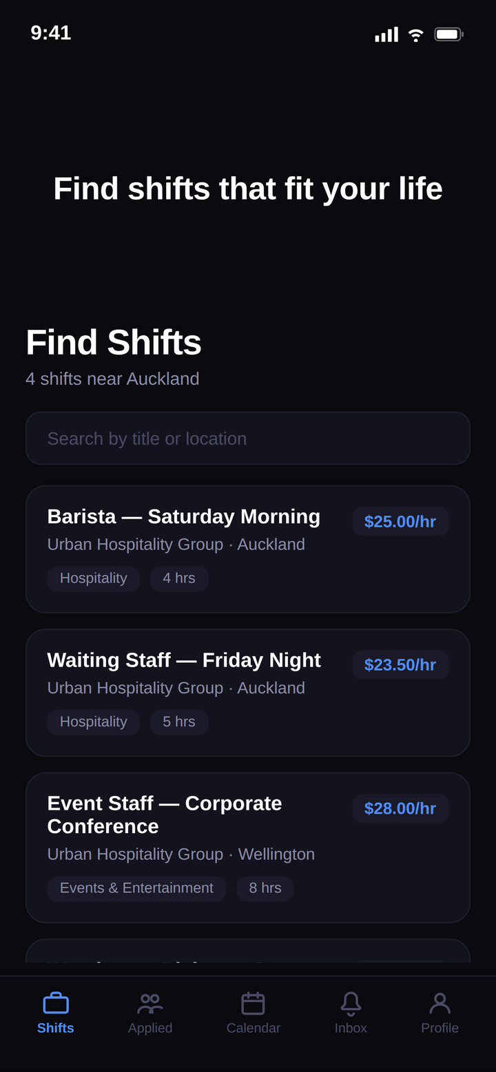 Browse shifts in the Crewly app