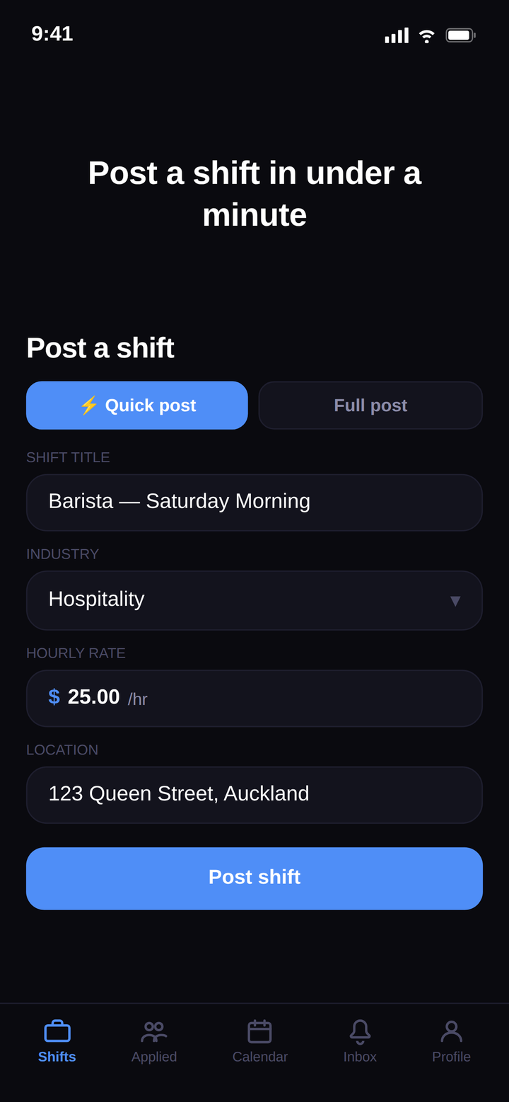 Post a shift in the Crewly app