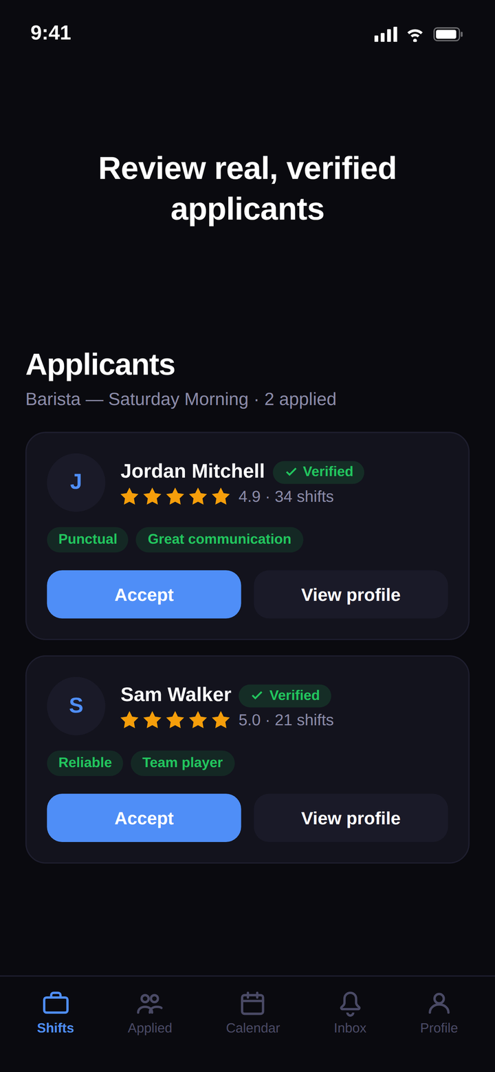 Review applicants in the Crewly app
