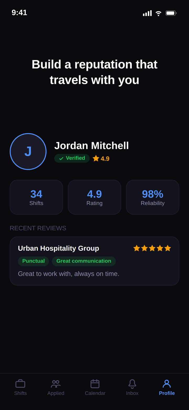 Staff profile in the Crewly app